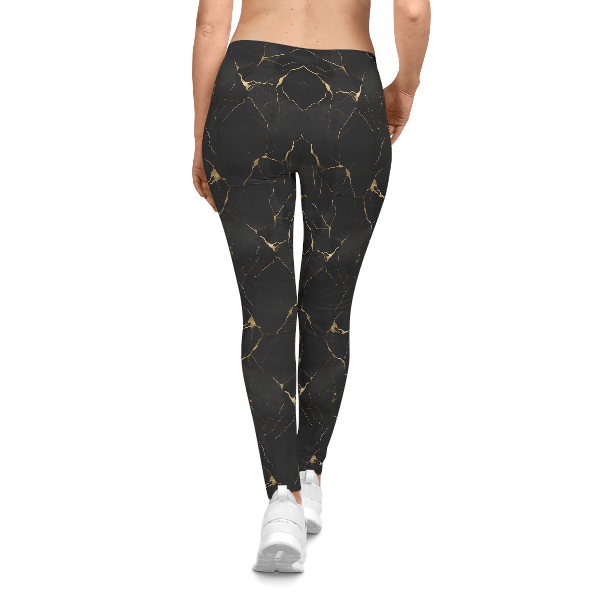 Leggings with Black and Gold Marble Design Back