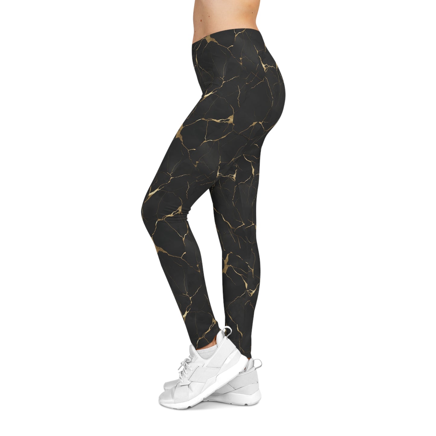 Leggings with Black and Gold Marble Design Left