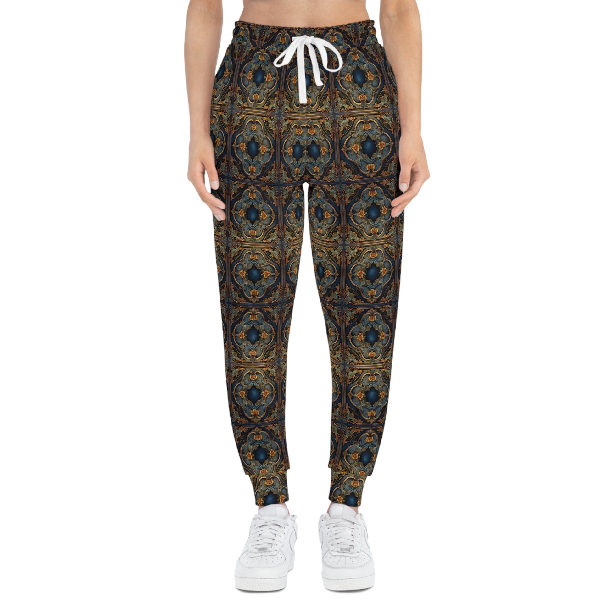 Victorian Style Joggers with Elegant Decorative Design Woman Front