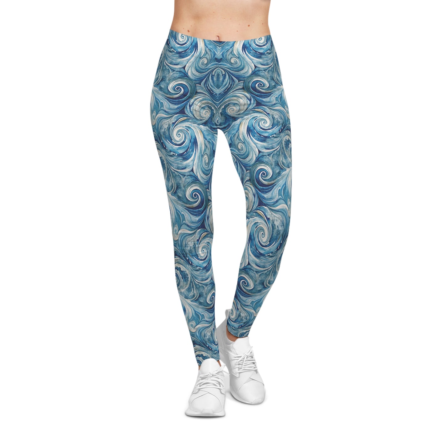 Leggings with Ocean Swirls Front