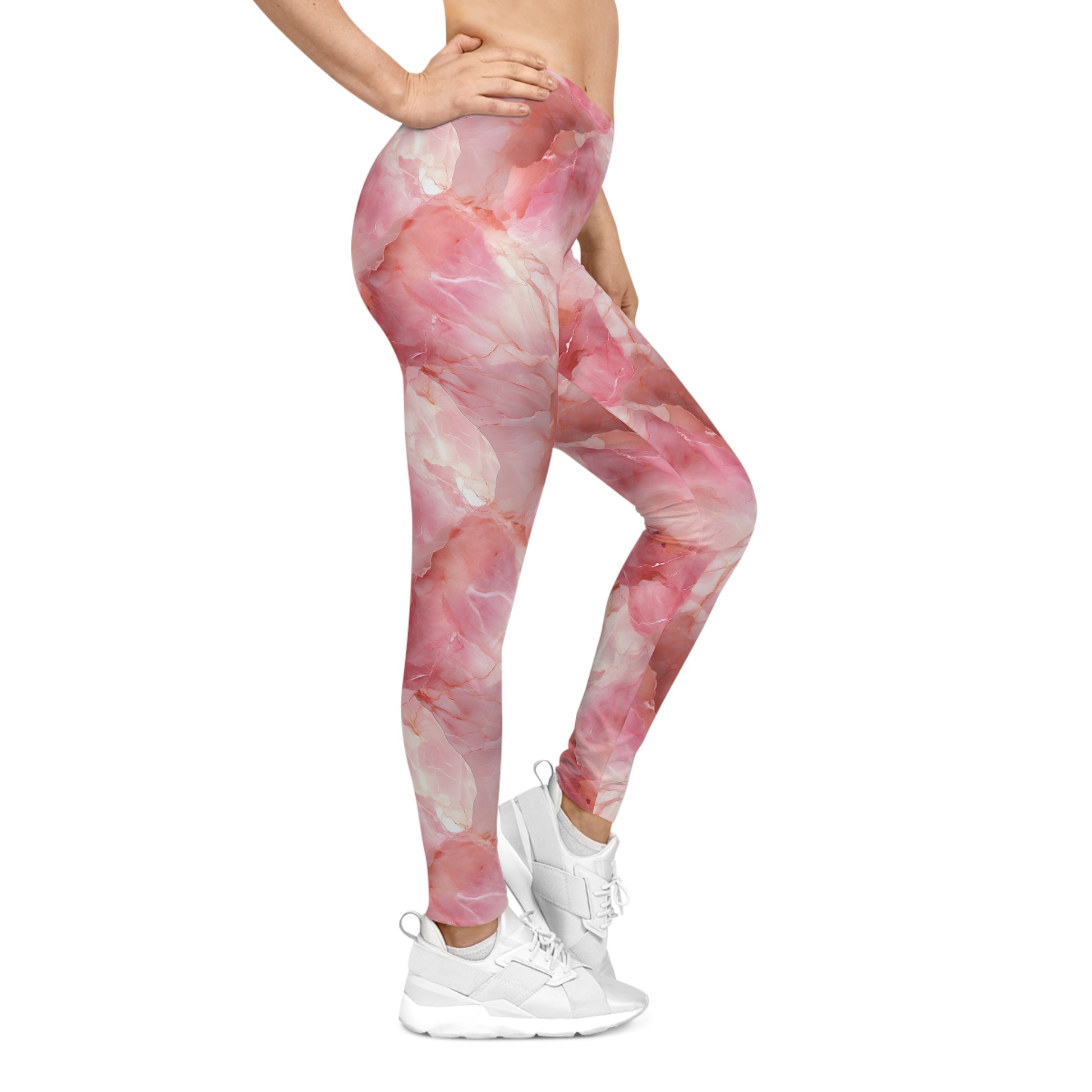 Pink and White Colored Marble Leggings Right