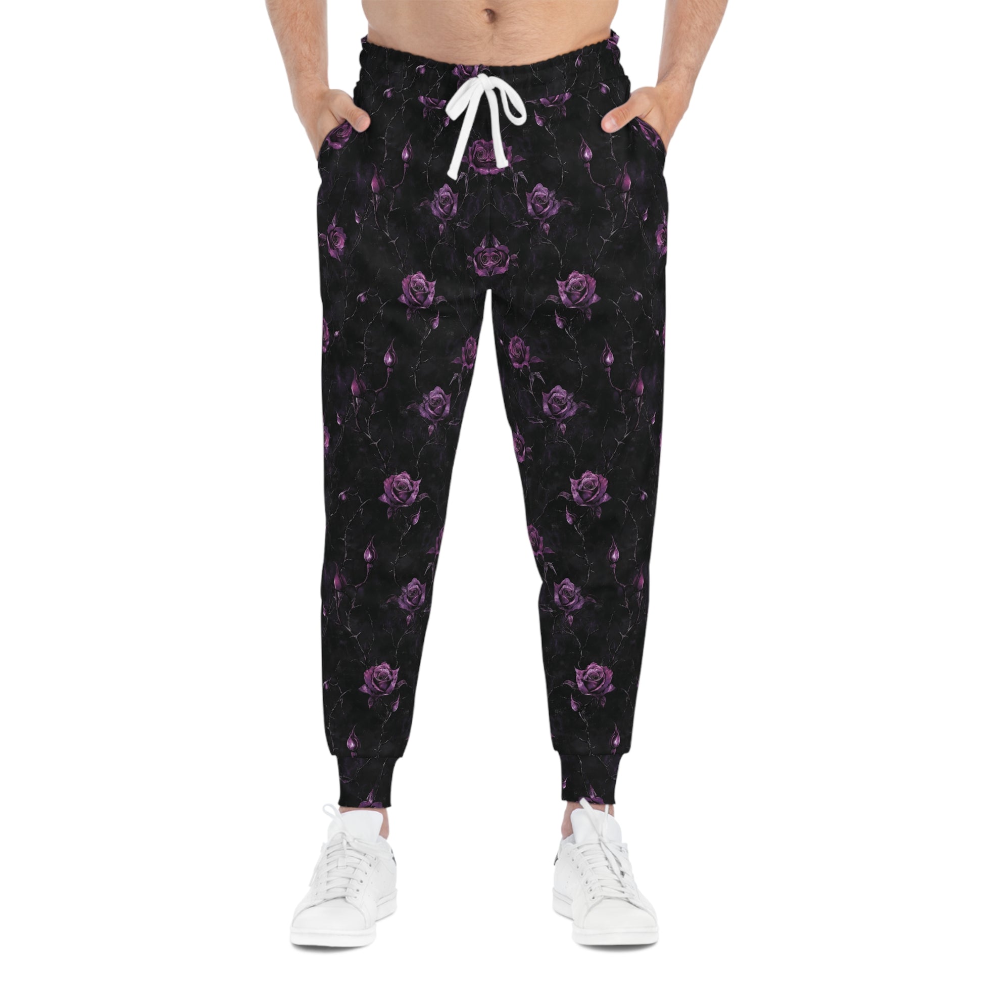 Gothic Joggers with Purple Roses and Thorns Man Front