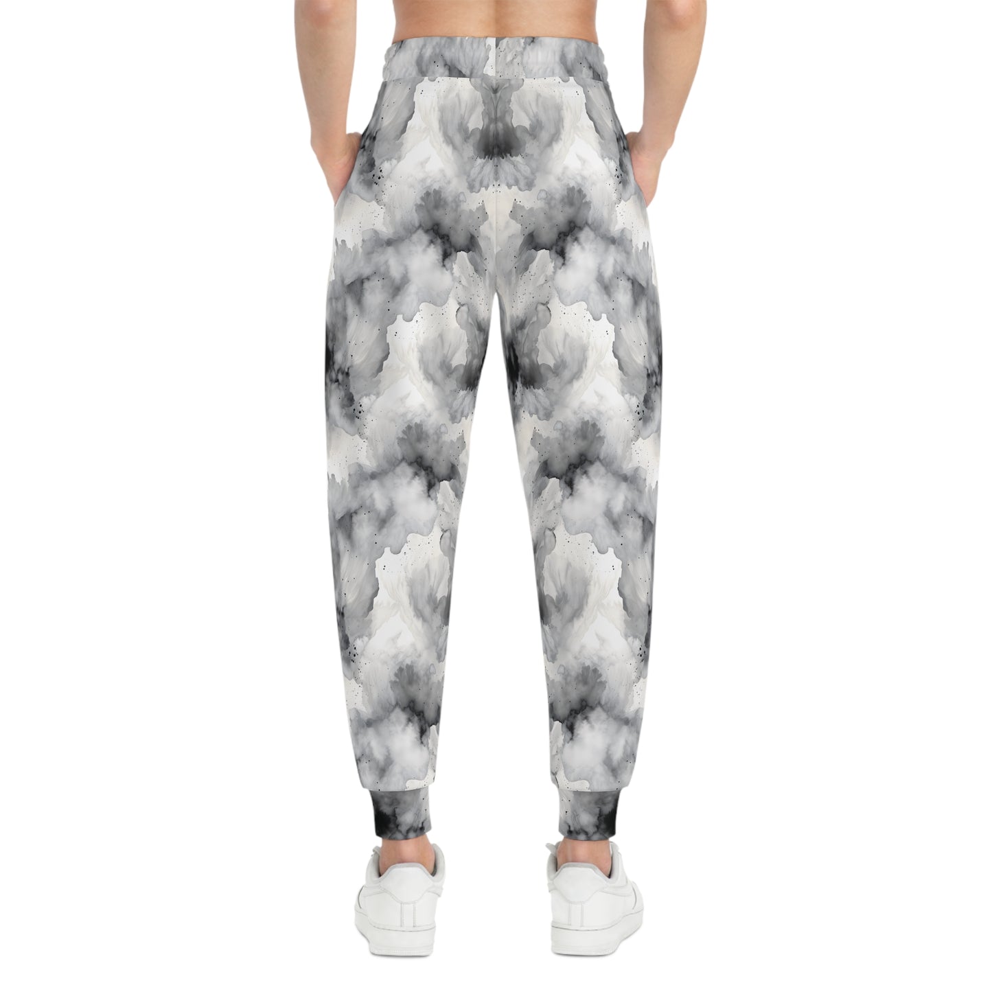 Black and White Watercolor Abstract Joggers Woman Back