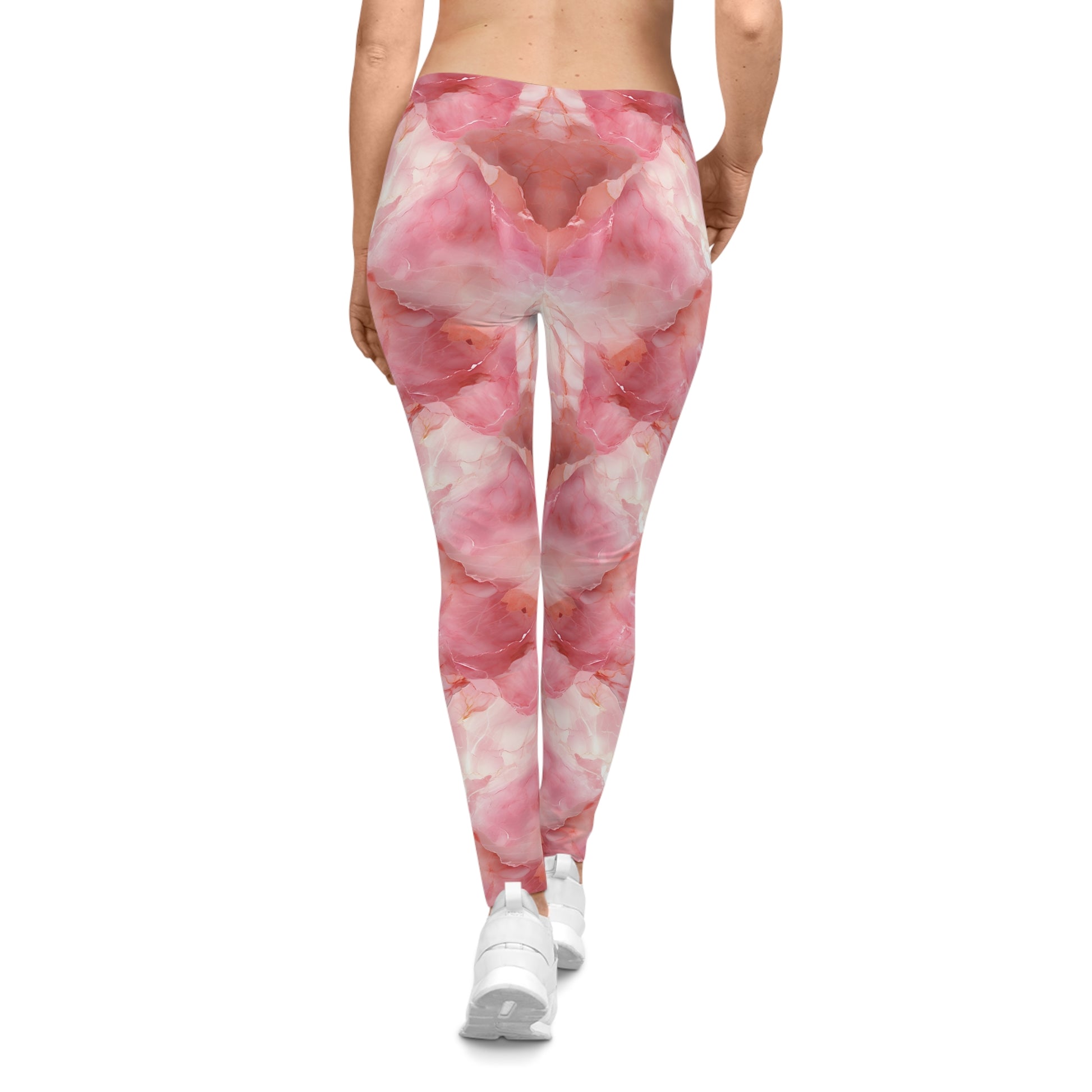 Pink and White Colored Marble Leggings Back