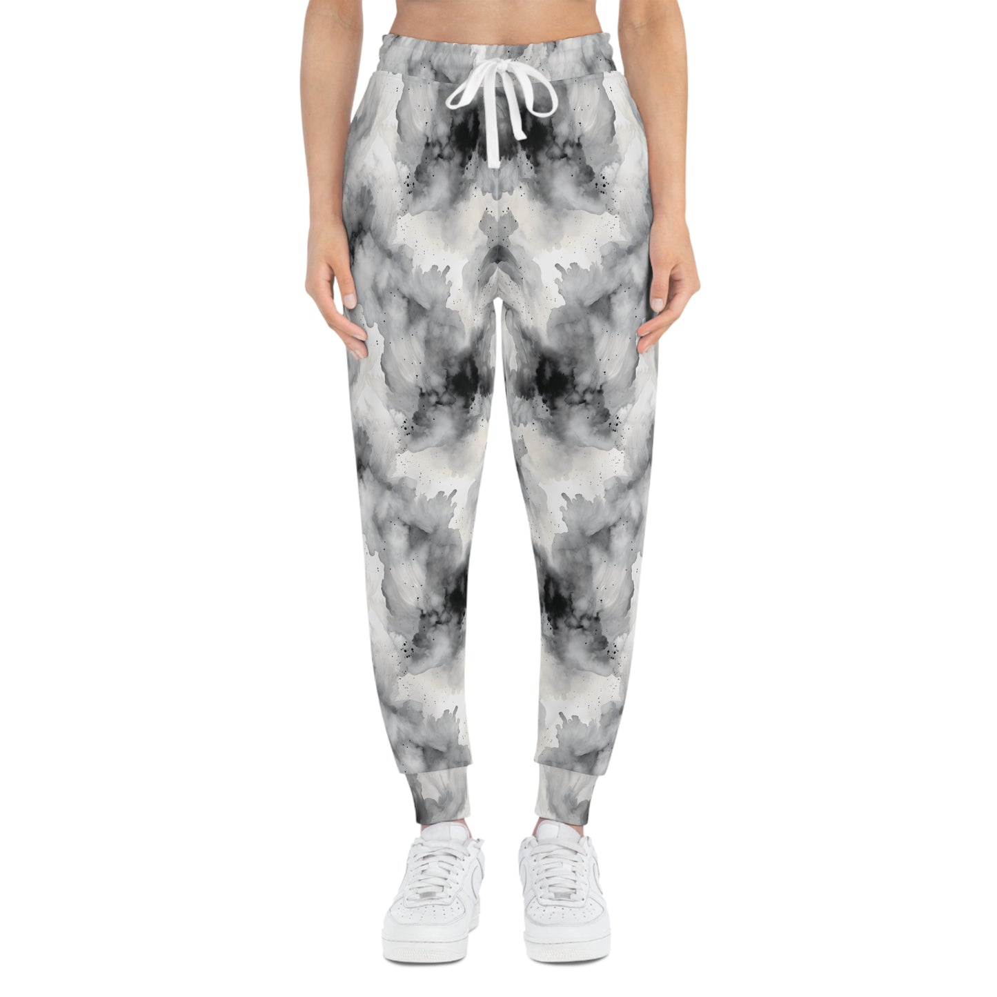 Black and White Watercolor Abstract Joggers Woman Front