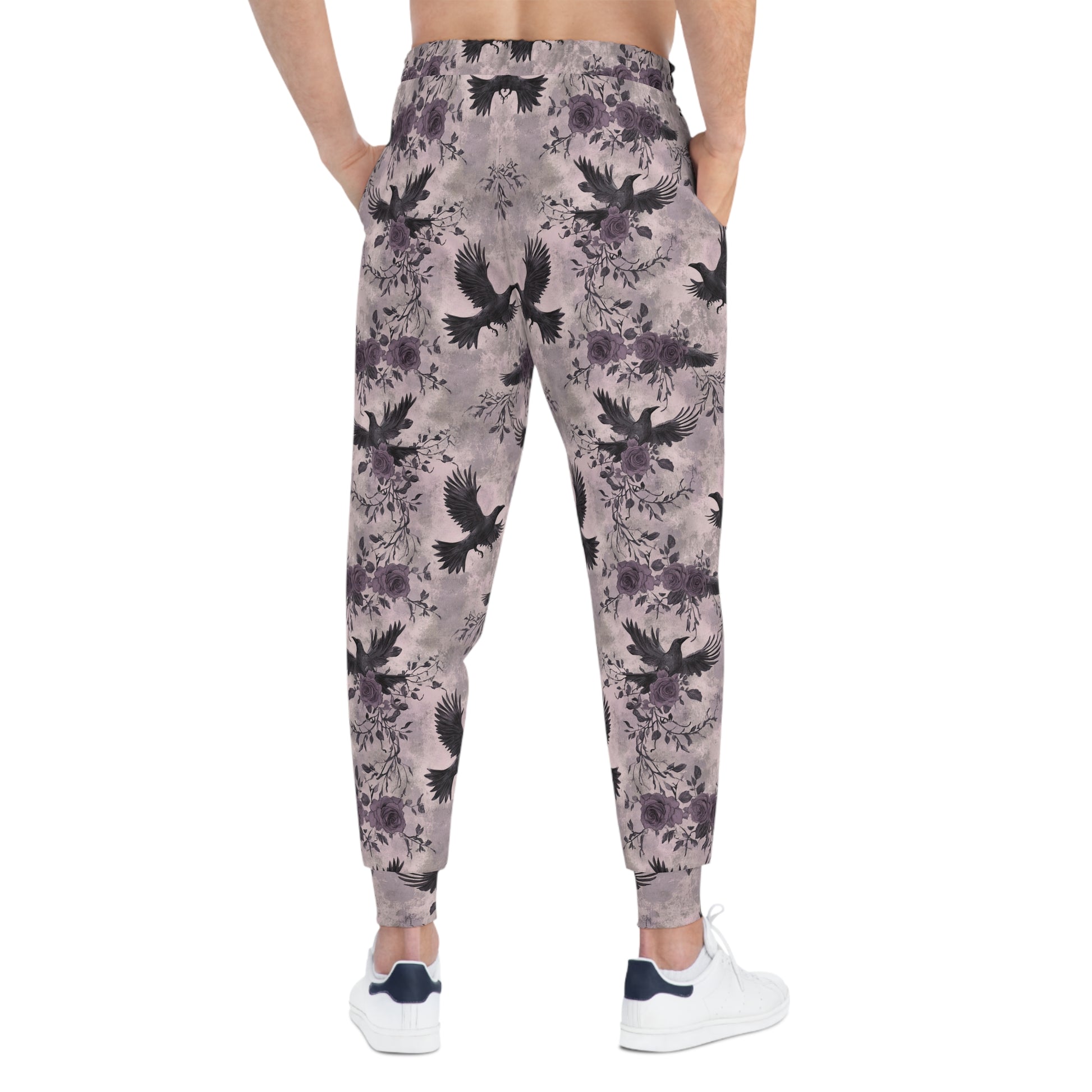 Light Purple Gothic Joggers with Flying Crows Design Man Back