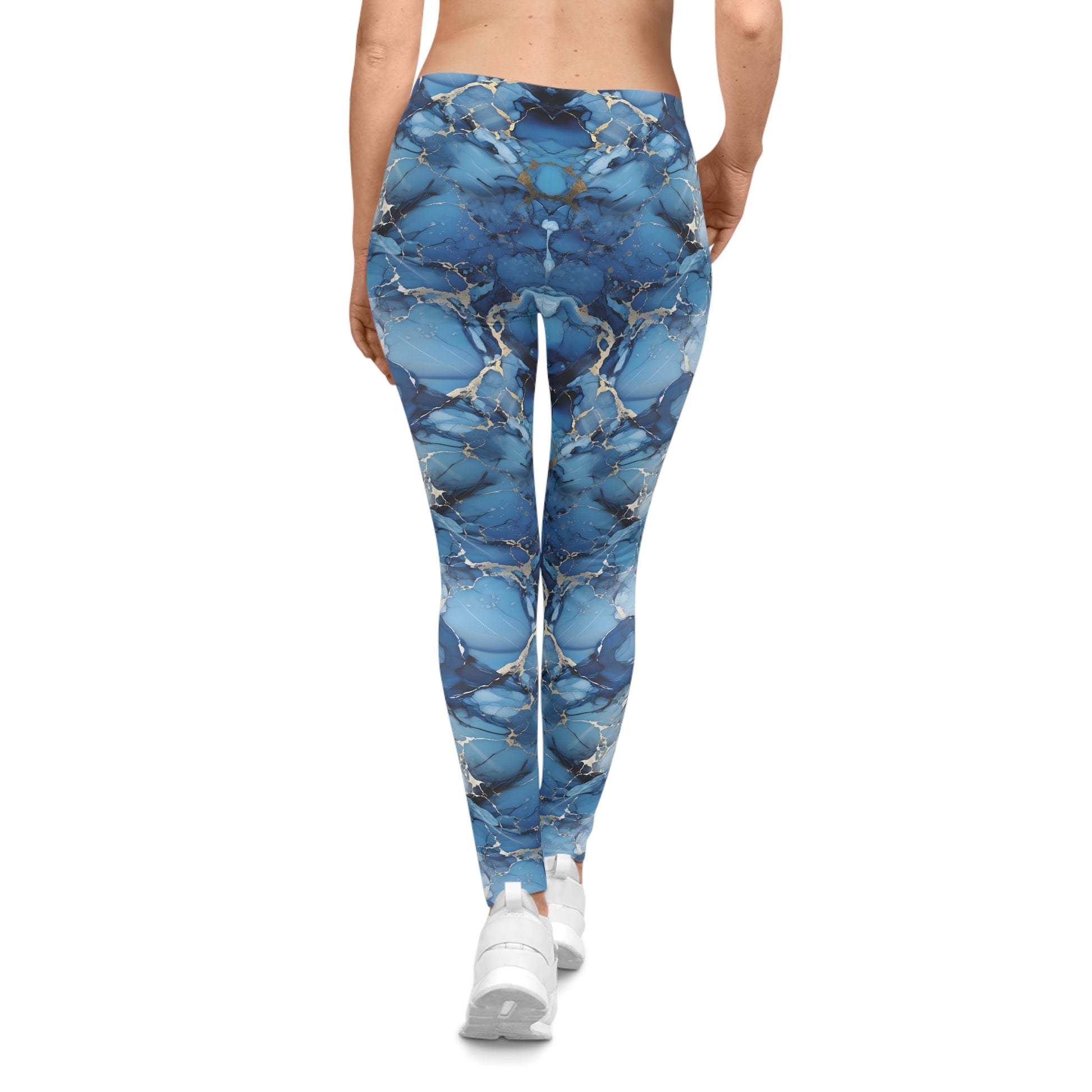 Leggings with Blue and Gold Marble Design Back