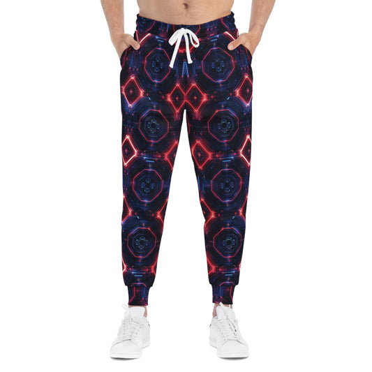 Cyberpunk Joggers with Neon Rhomboid Lights Design Man Front